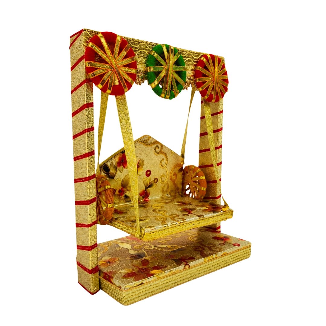 Premium Golden Floral Laddu Gopal Jhula Handcrafted Bal Gopal Jhula - Lordkart