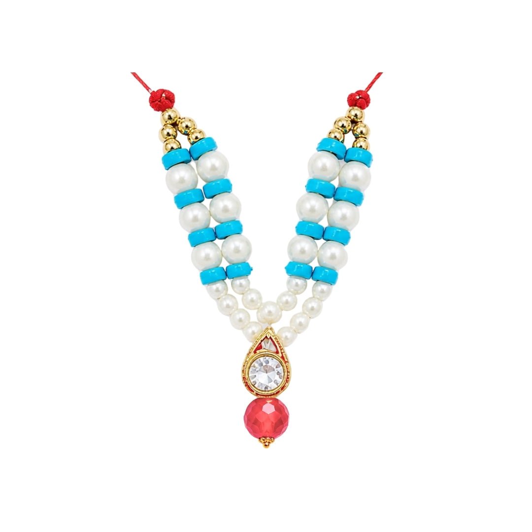 Premium White Blue Beads Laddu Gopal Mala with Jarkan Stone for Shringar - Lordkart
