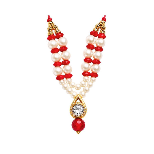 Premium White Red Beads Laddu Gopal Mala with Jarkan Stone for Shringar - Lordkart