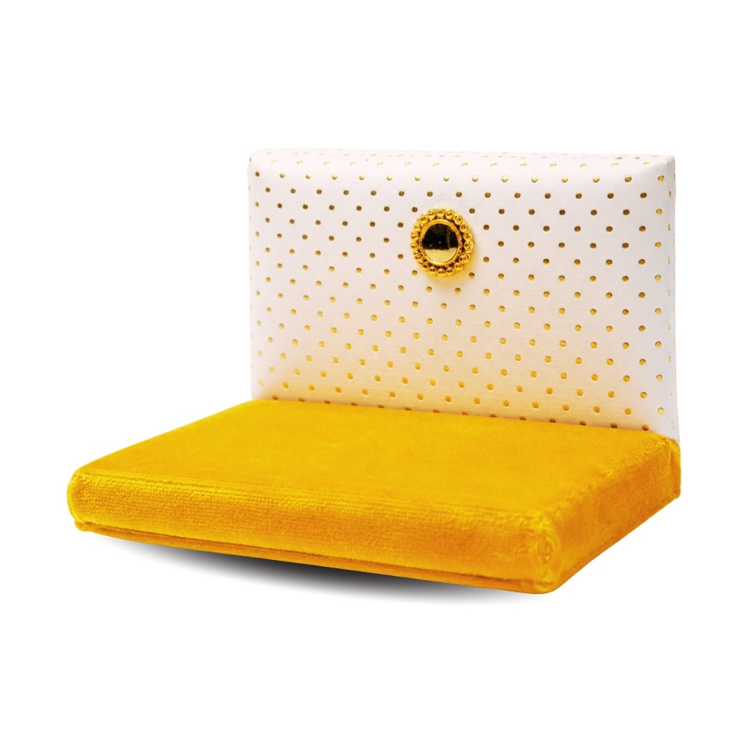 Premium Yellow Velvet Laddu Gopal Singhasan with Decorative Back - Lordkart