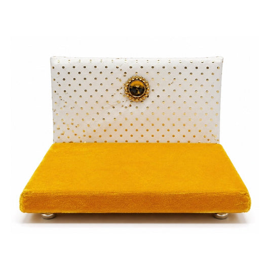 Premium Yellow Velvet Laddu Gopal Singhasan with Decorative Back - Lordkart