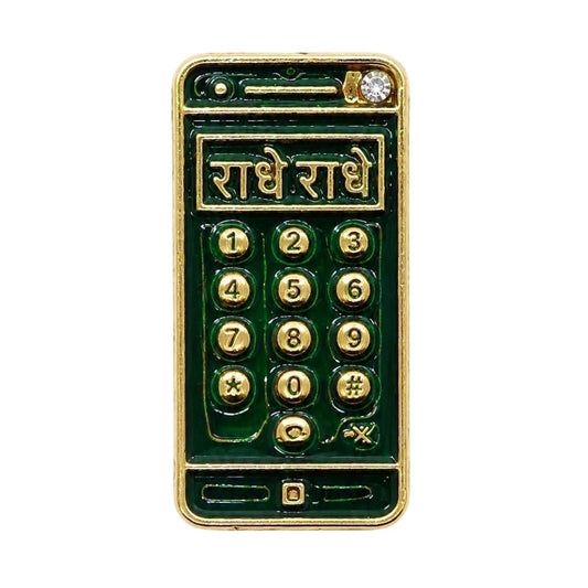Radhe Radhe Printed Green Enamel Metal Mobile for Thakurji - Lordkart