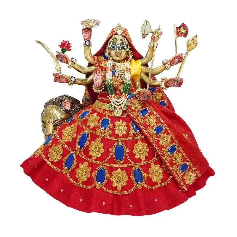 Red Color Maa Durga Lehenga Chunri with Patka