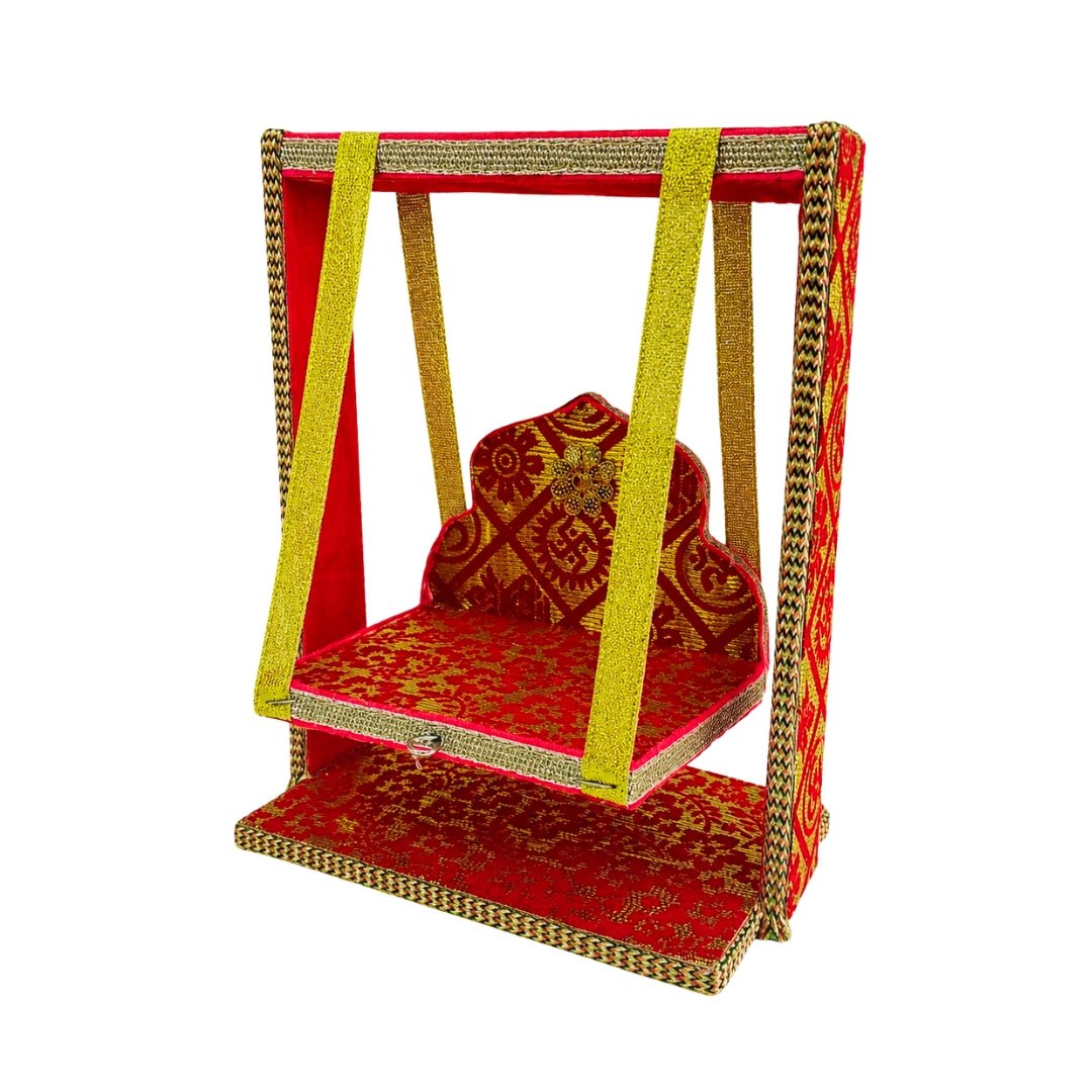 Red & Gold Swastika Design Laddu Gopal Jhula - Lordkart