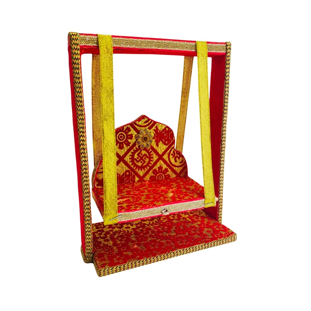 Red & Gold Swastika Design Laddu Gopal Jhula - Lordkart
