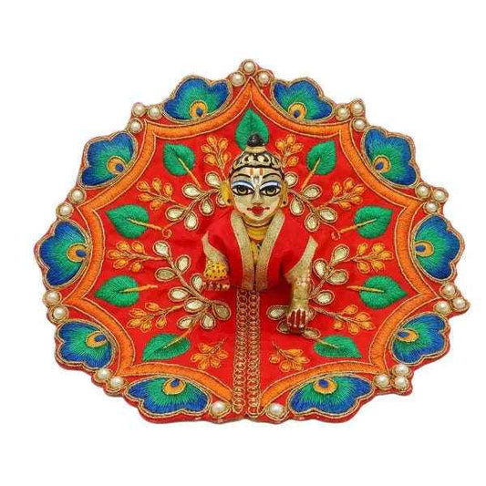 Red Peacock Embroidered Dress for Laddu Gopal