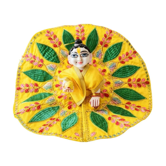 Fancy Yellow and Green Embroidered Leaf Pattern Laddu Gopal Poshak