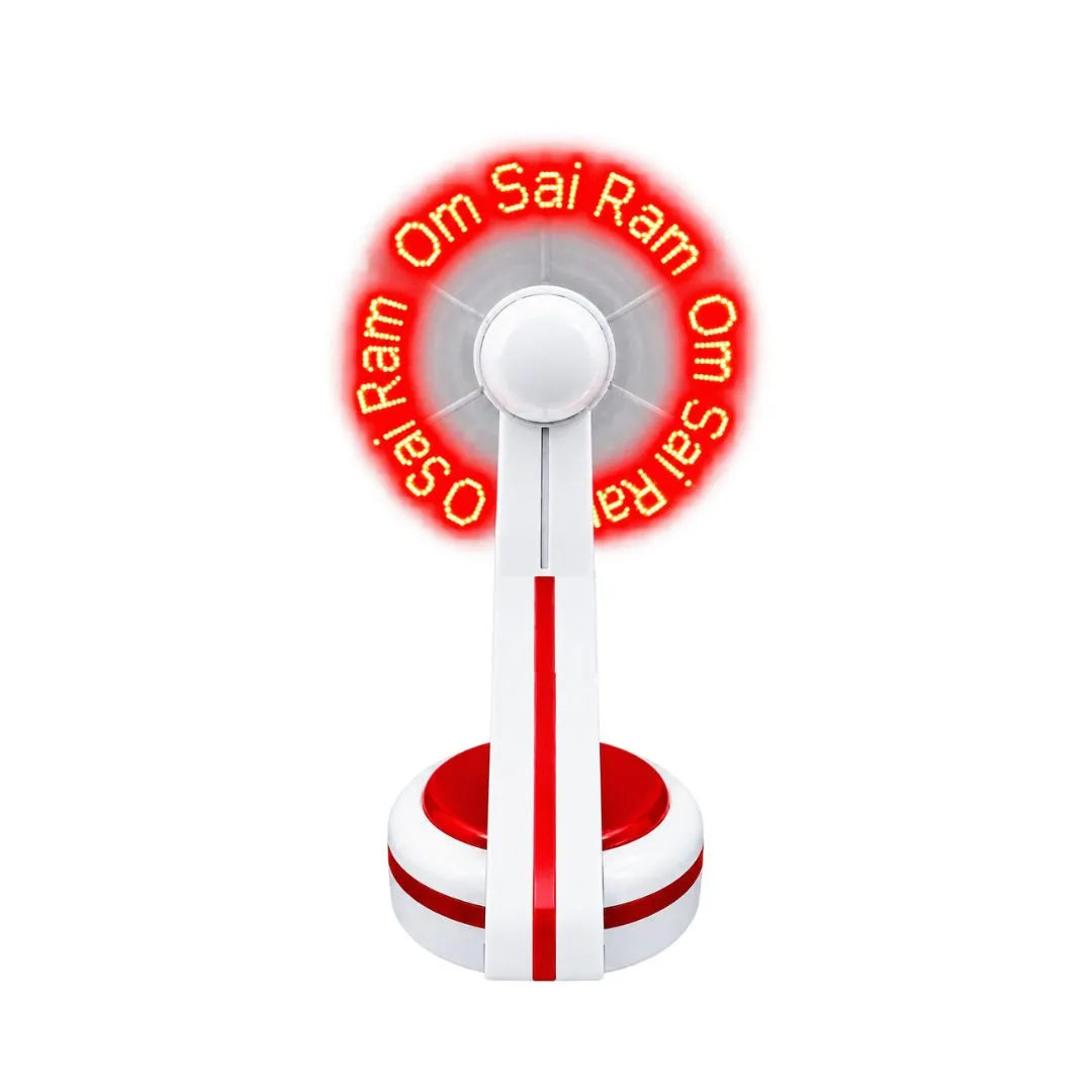 Sai Baba LED Red Mantra Fan – Red Glowing "Om Sai Ram" Display