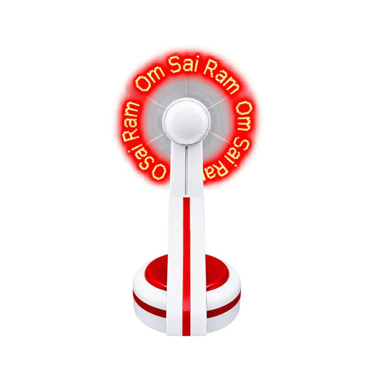 Sai Baba LED Red Mantra Fan – Red Glowing "Om Sai Ram" Display