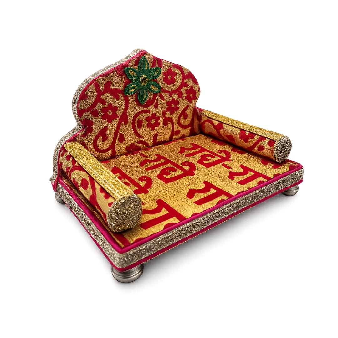 Traditional Red Color Radhey Printed Singhasan for Laddu Gopal - Lordkart