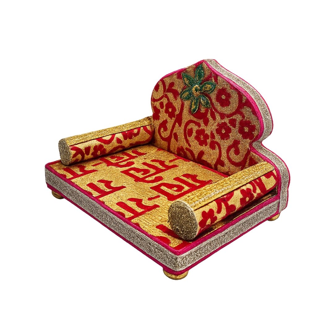 Traditional Red Color Radhey Printed Singhasan for Laddu Gopal - Lordkart