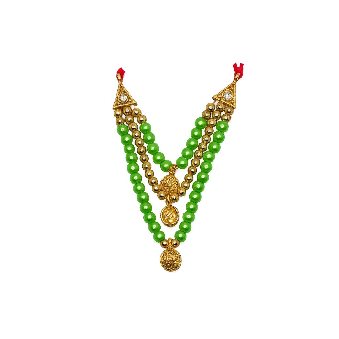 Traditional Thakur Ji Mala with Green Beads and Golden Pendant ( Size 0 to 6 ) - Lordkart