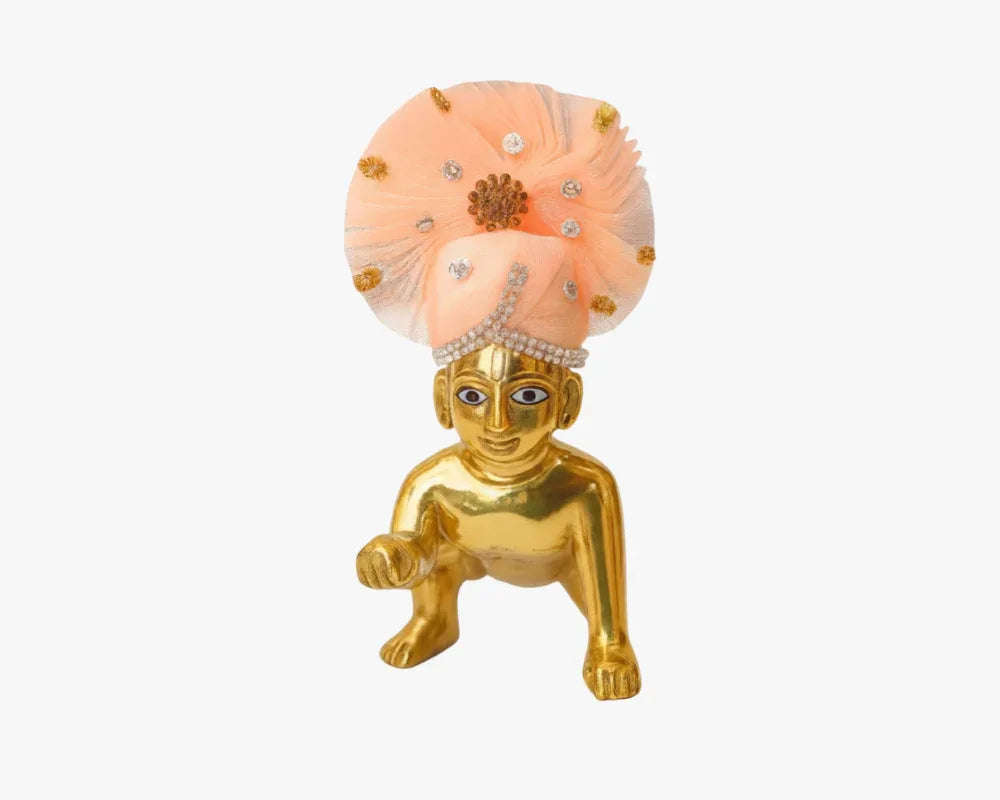 Zari and Stone Work Orange Mukut for Bal Gopal Lordkart