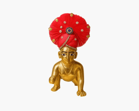 Zari and Stone Work Red Mukut for Laddu Gopal - Lordkart