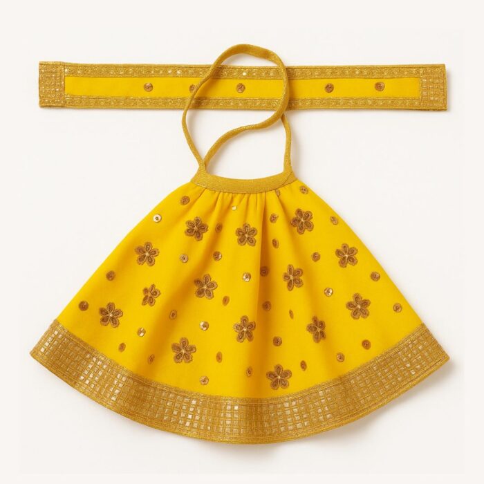 Handmade Maa Durga Yellow Color Lehenga Chunri with Patka