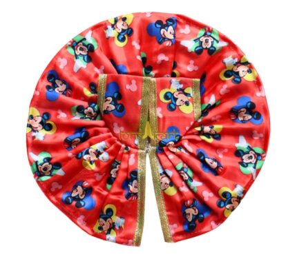 Mickey-Mouse-Printed-Red-Color-Silk-Summer-Poshak-For-Bal-Gopal