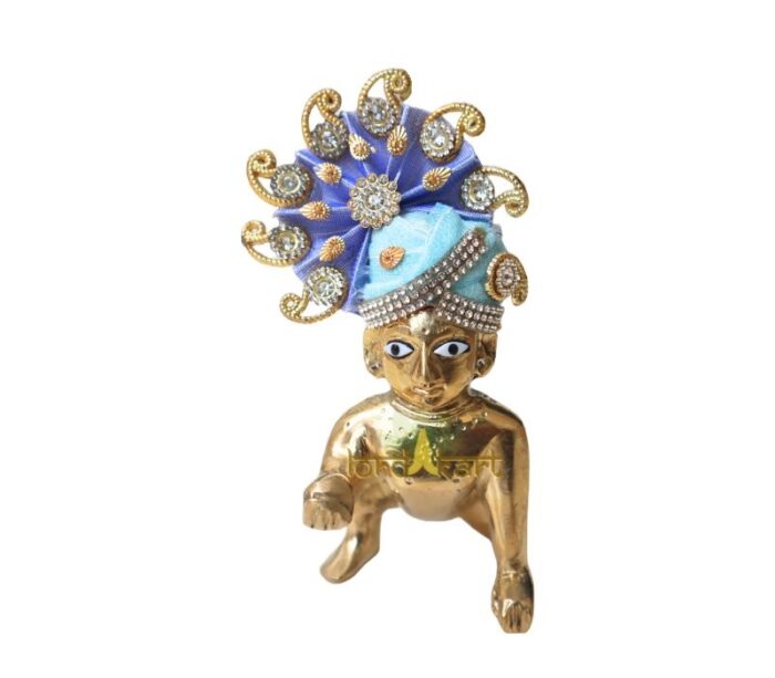 Janmashtami Special: Blue Color Jarkan Decorated Mukut for Laddu Gopal