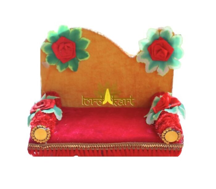 Handicraft Red Color Laddu Gopal Silk Singhasan for Pooja Mandir