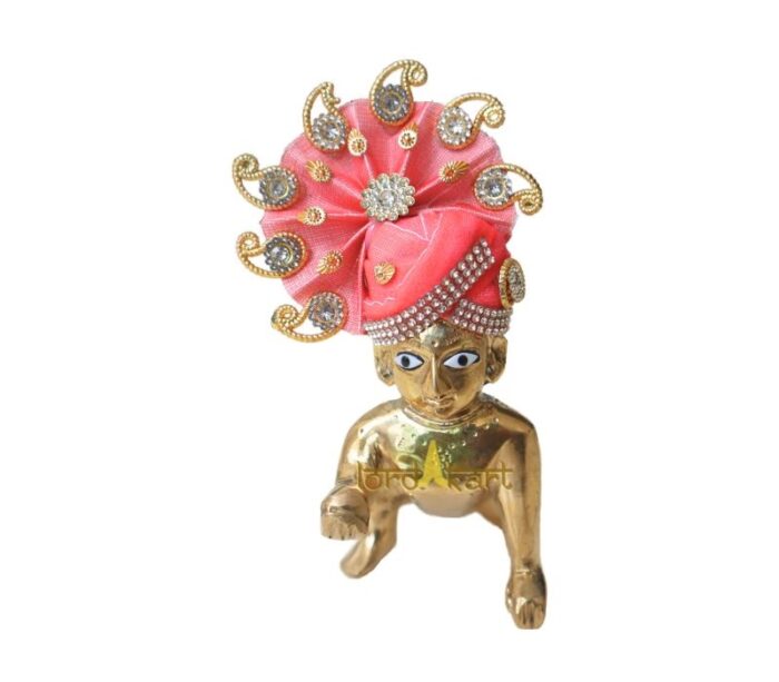 Janmashtami Special: Red Color Jarkan Decorated Mukut for Laddu Gopal