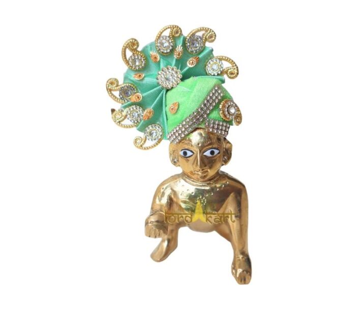 Janmashtami Special: Green Color Jarkan Decorated Mukut for Laddu Gopal