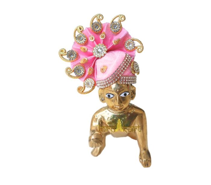 Janmashtami Special: Pink Color Jarkan Decorated Mukut for Laddu Gopal